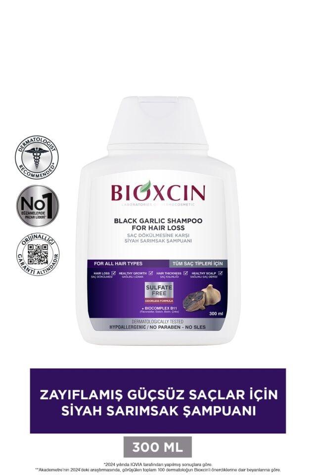 Bioxcin Siyah Sarımsaklı Şampuan 3'lü (3x300ml) – (Saç Dökülmesine Karşı Etkili Bakım)