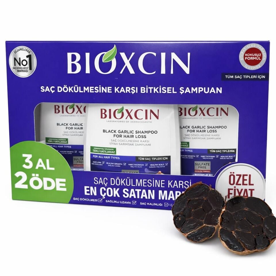 Bioxcin Siyah Sarımsaklı Şampuan 3'lü (3x300ml) – (Saç Dökülmesine Karşı Etkili Bakım)